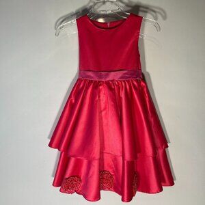 Zara Girl SZ 7 Pink Satin Dress Rosettes dressy party special event formal fun